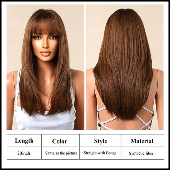 Synthetic Layered Wig With Bangs Shoulder Length Straight Natural Looking Party main image 6